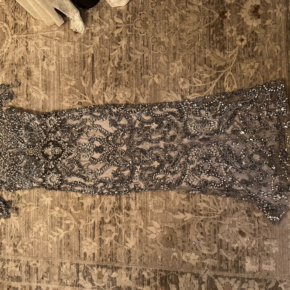 Fully Beaded Embellished Evening Gown- Silver Gray